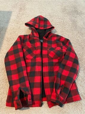 PD&C Red and Black Buffalo Plaid Hooded Fleece Jacket